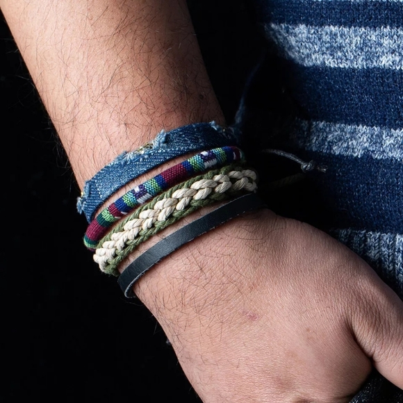 Inglenook Boutique Other - Men's Denim & Woven Bracelet Set
